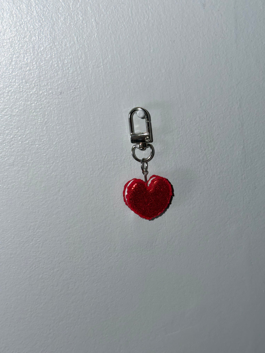 Red Glitter Heart Macaroon Keychain