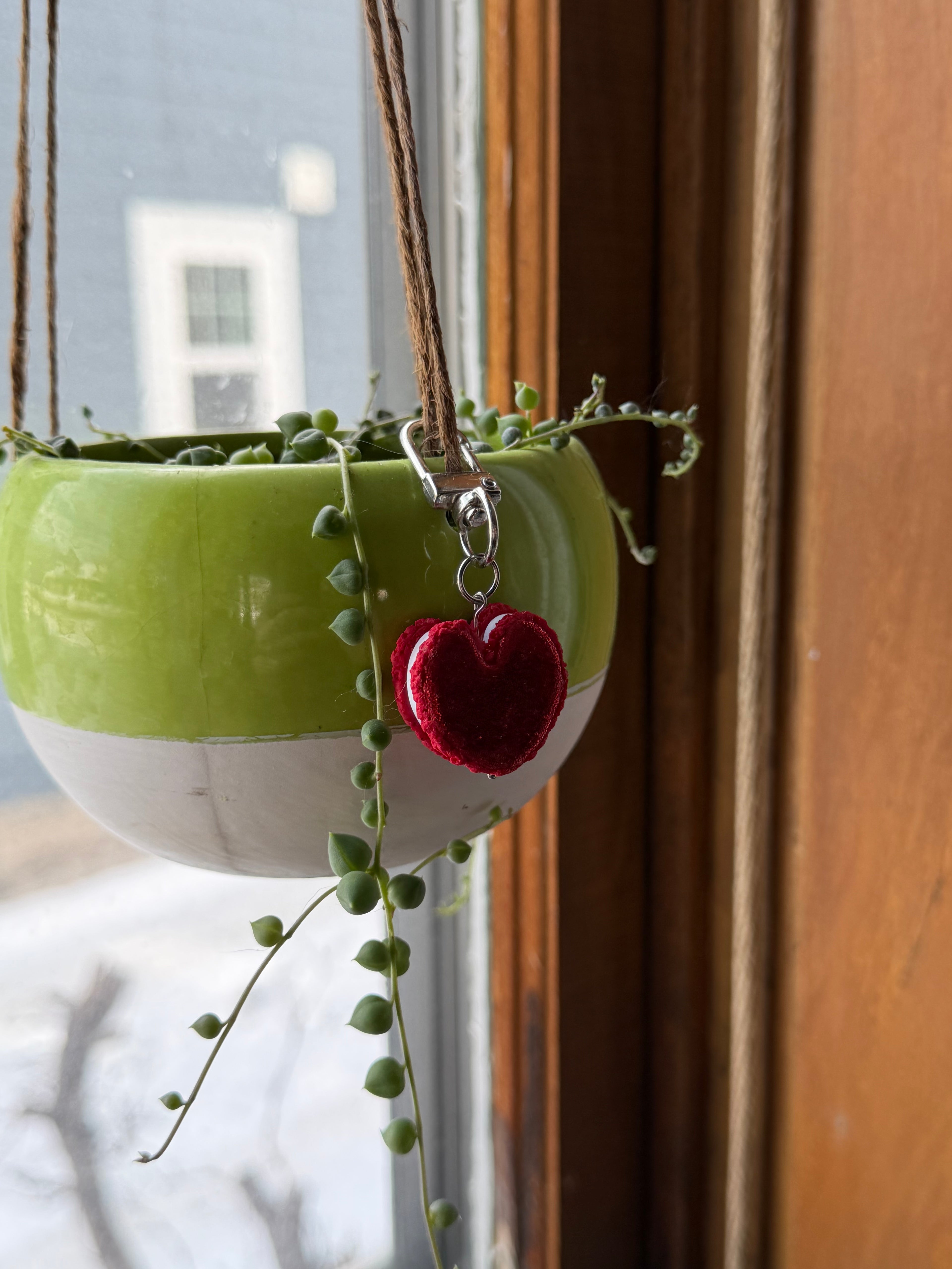 Red Glitter Heart Macaroon Keychain